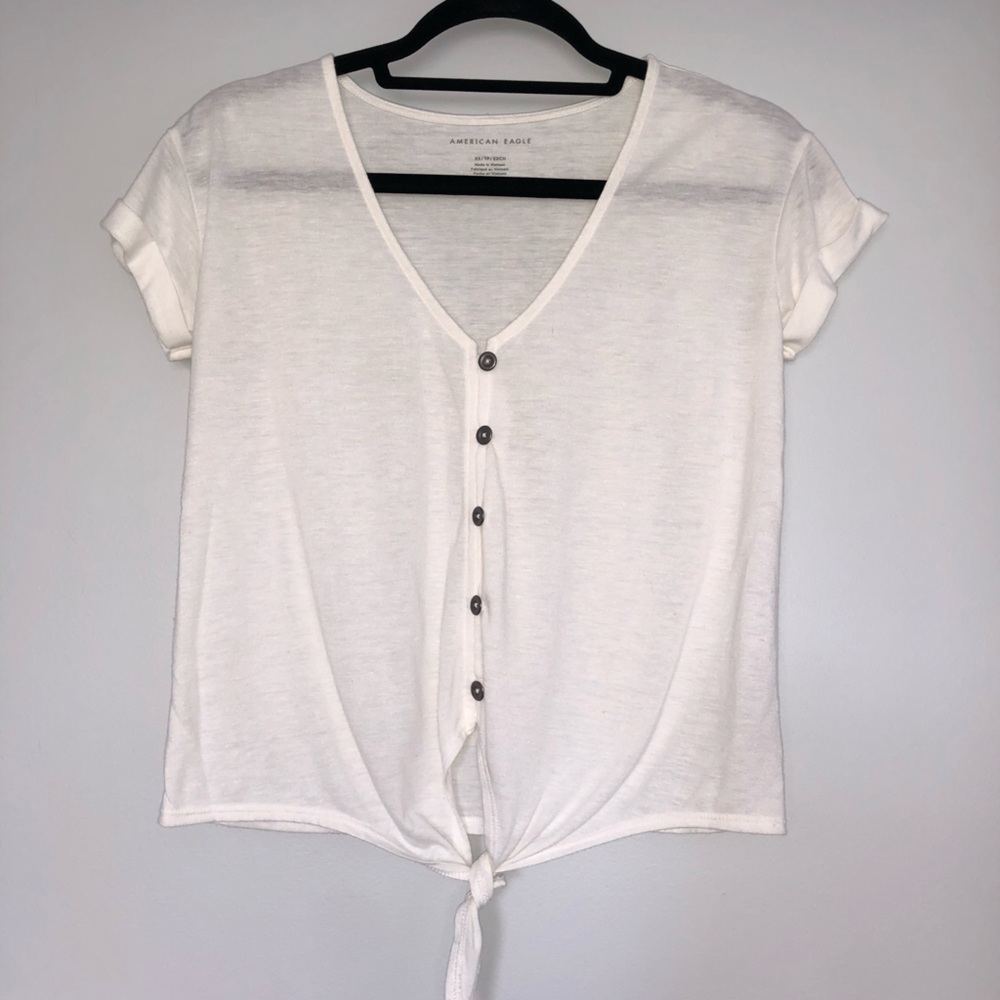 White Button Down Tied T-Shirt